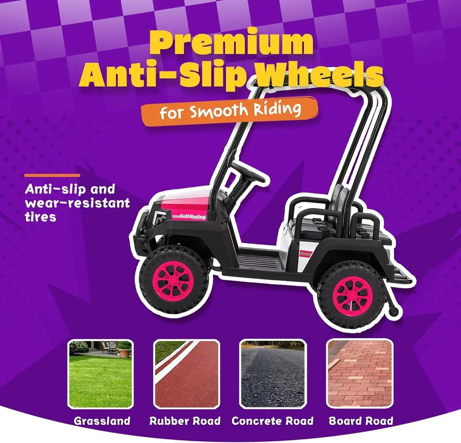 24V 7AH Childrens Golf Cart with Remote Control Removable Awning 4-Wheel Spring Suspension