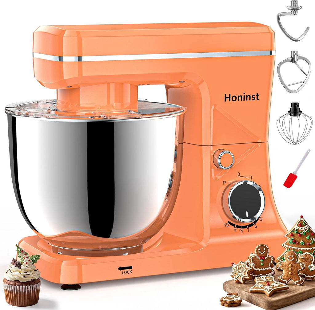 10-Speed Stand Mixer with 8-in-1 Splash Guard, Tilt Head, 6-Quart Stainless Steel Bowl + Dishwasher-Safe Dough Hook/Whisk/Blender/Scraper