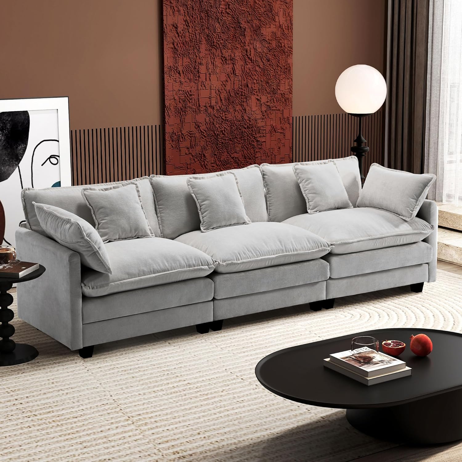 111.4 Inch L-Shaped Modern Sofa Modular Cloud Sofa Ottoman 4-Seater Chenille Deep Seat Sofa