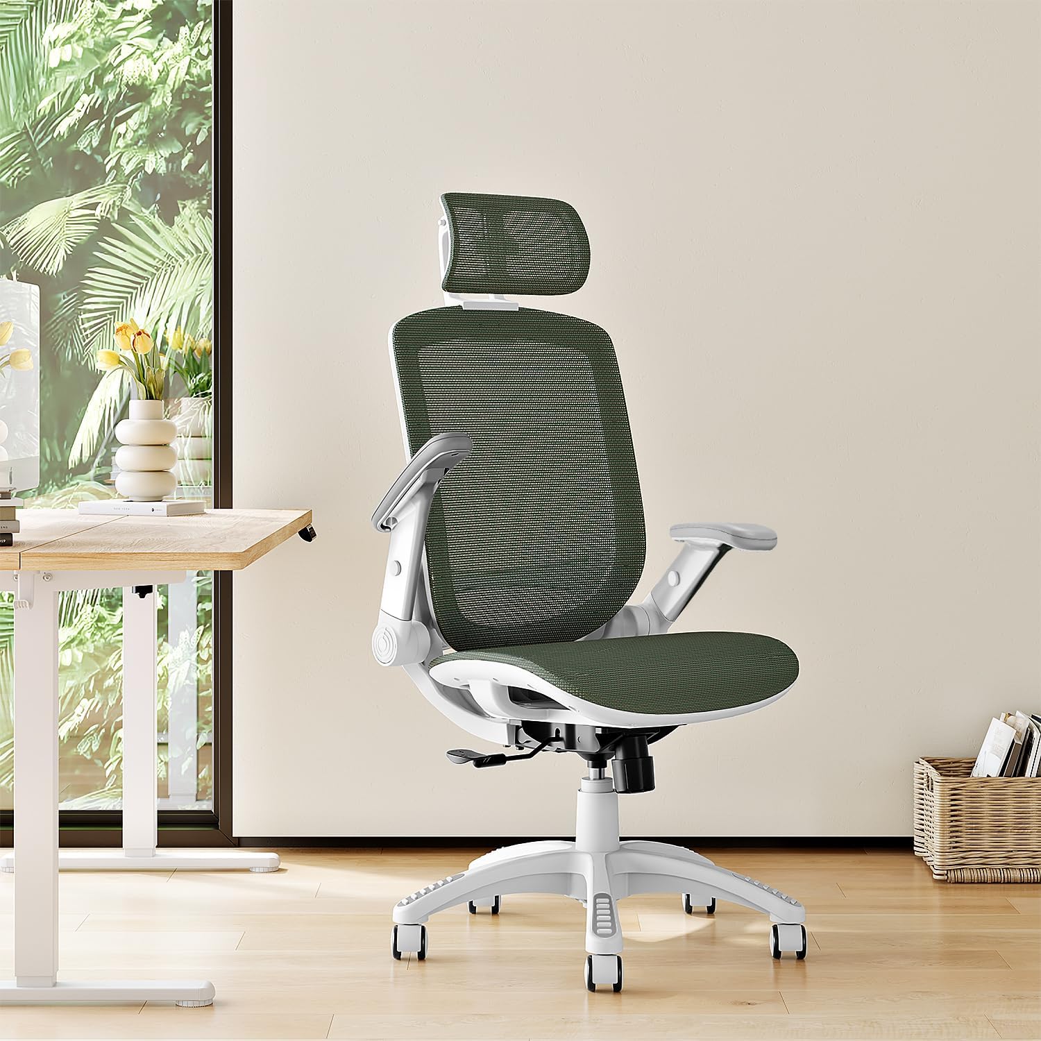 GABRYLLY Ergonomic Office Chair, High Back Home Desk Chair with Headrest, Flip-Up Arms, 90-120° Tilt Lock and Wide Cushion, Big and Tall Mesh Chairs for Man Woman, Black Task Chair