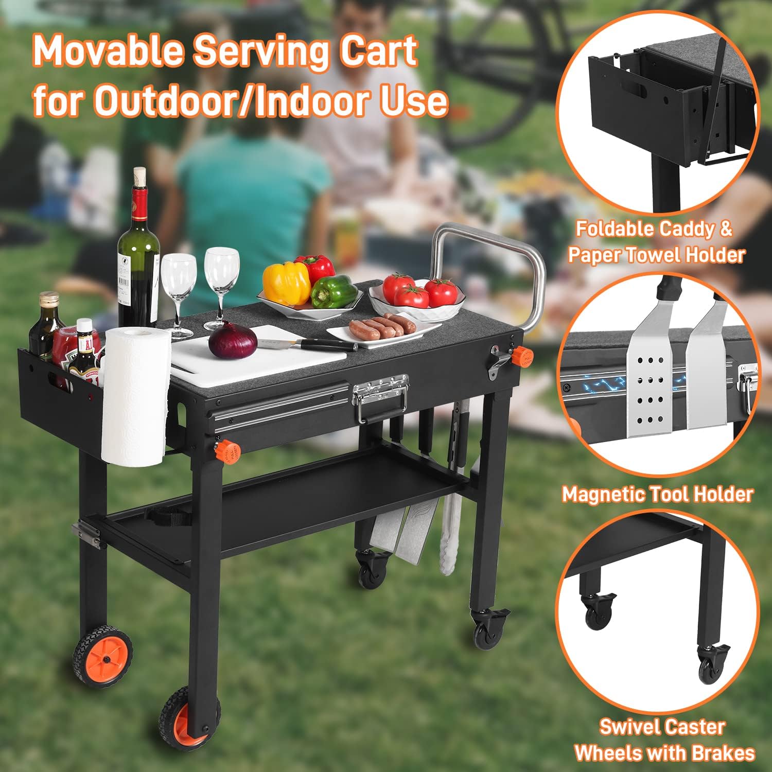 Portable Outdoor Grill Table, Folding Grill Cart Solid and Sturdy, Blackstone Griddle Stand Large Space, Blackstone Table with Paper Towel Holder, Grill Stand for Blackstone Griddle, Ninja Grills etc
