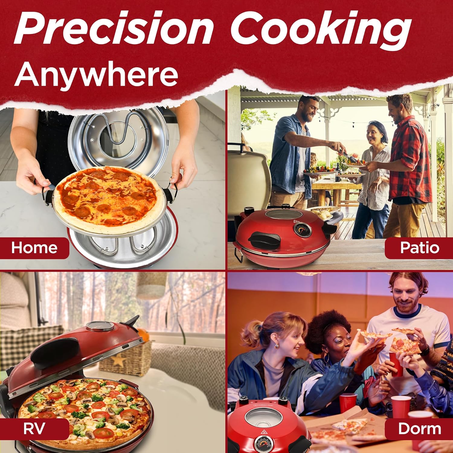 Electric Pizza Oven with Ceramic Stone, Viewing Window, Adjustable Heat Control, Timer and 1200W Baking Power, DIY Homemade Pizzeria, Large 12 Pie Capacity (Black)