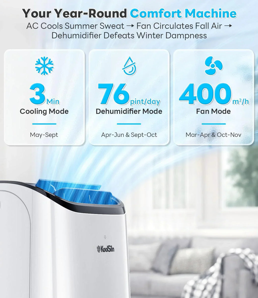 14,000 BTU Portable Air Conditioner Cools Up to 700 Sq.Ft Auto-Evaporation Low Noise Portable