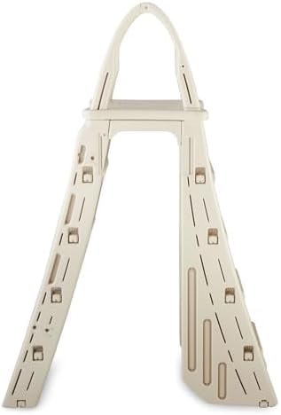 Confer Plastics 7200 Roll Guard 48" to 56" Adjustable A Frame Safety Ladder for Above Ground Outdoor Patio Swimming Pool Platform Ladder with Step Barrier, Warm Grey…