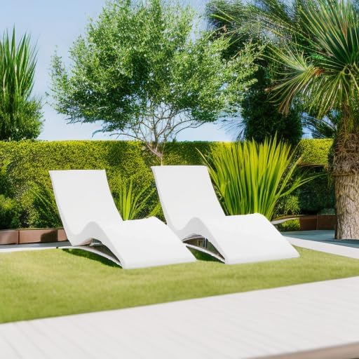 Classic White - in-Pool Chaise Lounger – Designed for Water Depths Up to 9" – Aqua Outdoors – Set of 2 – Compatible with All Pool Types - Poolside & Sun Deck Tanning