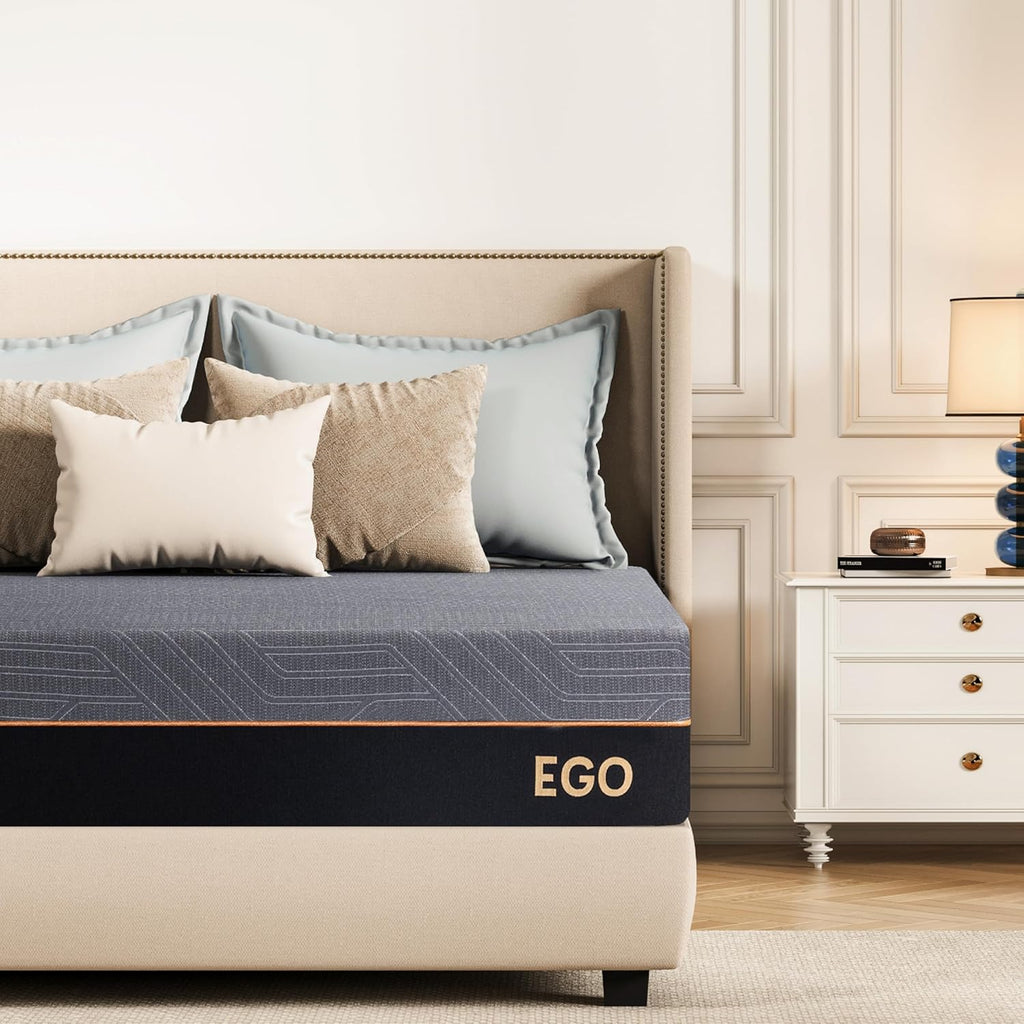 EGOHOME 14 Inch King Size Memory Foam Mattress for Back Pain, Cooling Gel Mattress Bed in a Box, Made in USA, CertiPUR-US Certified, Therapeutic Medium Mattress, 76x80x14 Black