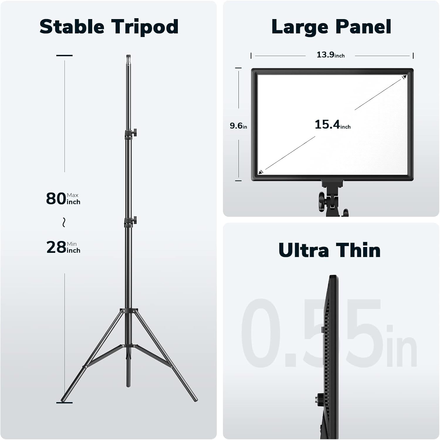 D50 LED Video Light Panel Lights 15.4", 2 Packs 45W 3000K-8000K Bi-Color Dimmable Photography Lighting, CRI 96+ Videography Lighting for Video Shooting/Gaming/Live Stream/Studio/Film