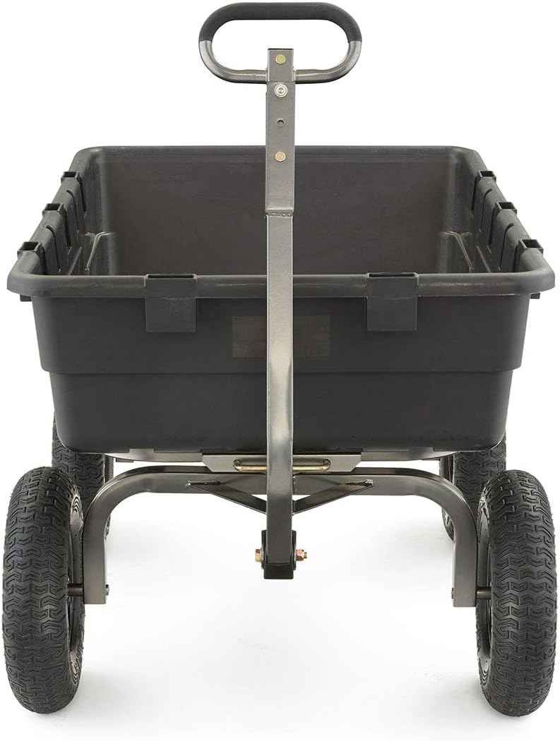 Heavy Duty Poly Utility Dump Wagon Garden Cart w/Pneumatic Tires, 6 Cu Ft - 1200 lb Capacity Outdoor Wheelbarrow for Yard, Landscaping & Gardening, Lawn Tractor or ATV Towable-Gorilla Carts