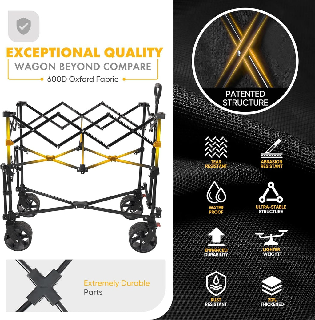 400L Large Capacity Folding Double Decker Wagon with Brakes, 50" Extra Long Extender Cart, 500lbs Heavy Duty Collapsible Wagons