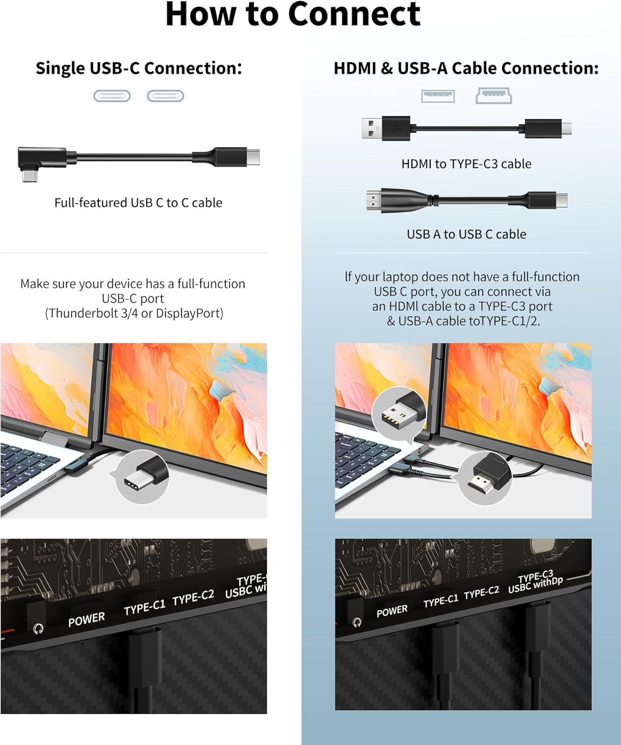 Laptop Screen Extender - 15.6" FHD 1080P Portable Monitor for Laptop, Detachable & Plug and Play Dual Laptop Monitor Extender for 13"-17.3" Laptops, Compatible with Wins/Mac/Android/Chrome