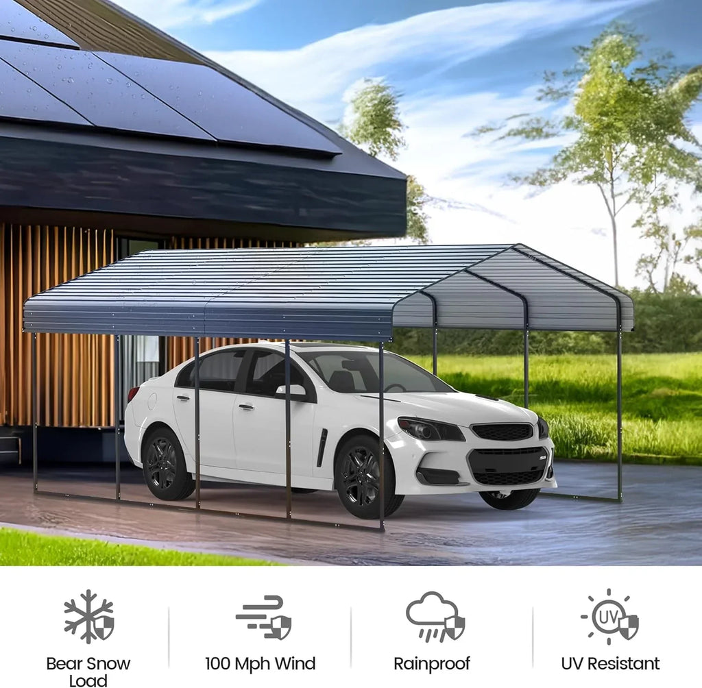 10x15 Heavy Duty Metal Carport Outdoor Garage Car Shelter Shade with Heavier Frame