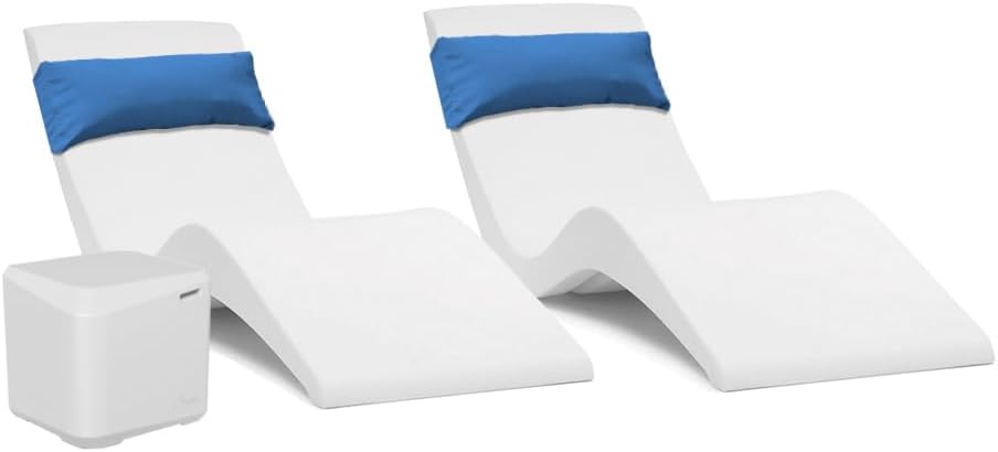 Classic White - in-Pool Chaise Lounger – Designed for Water Depths Up to 9" – Aqua Outdoors – Set of 2 – Compatible with All Pool Types - Poolside & Sun Deck Tanning