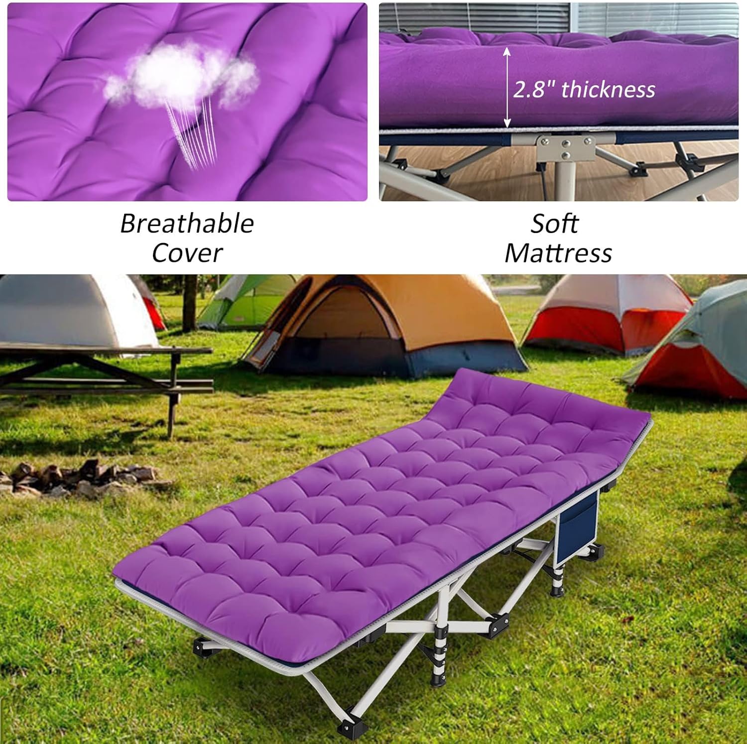 2 Pack Camping Cot with Mattress Comfortable Sleeping Cot Camping Cots for Adults 2 Person Folding Cot Heavy Duty Cots for Sleeping with Carry Bag Outdoor Indoor Home Vacation