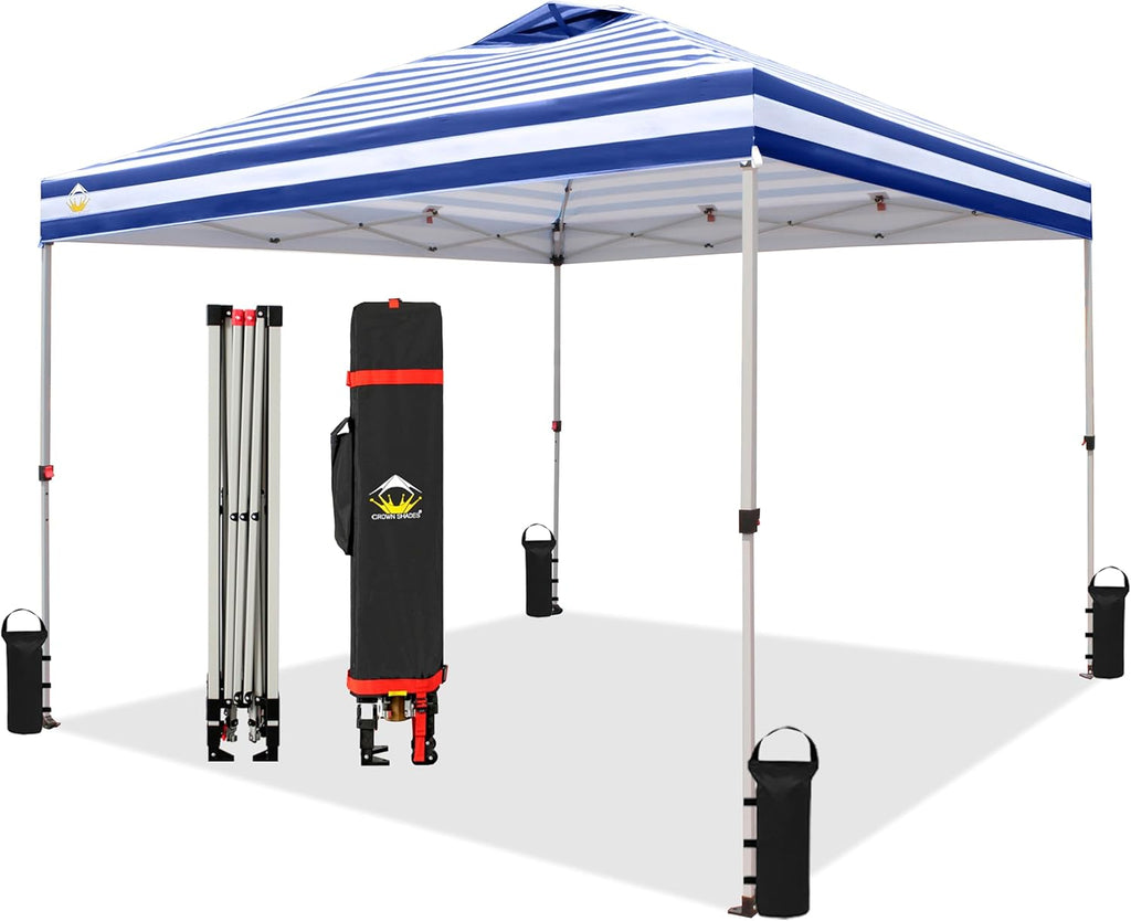 10x10 Pop-Up Awning - One-Click Installation Beach Tent - Outdoor Sunshade Silver Coated Top, 3 Heights and 4 Sand Pockets