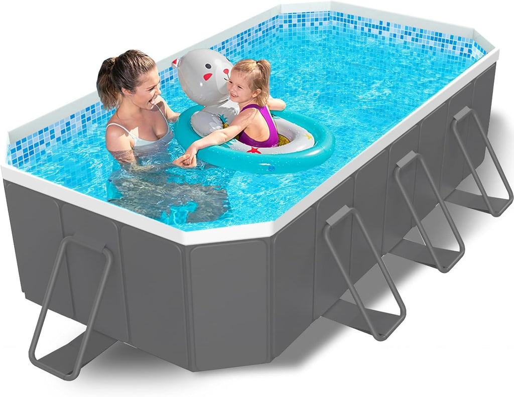 114" Non-Inflatable Foldable Swimming Pool for Family, Portable Above Ground Pool for Adults & Kids, Easy Setup for Outdoor, Backyard, Garden, Camping - Durable PVC(114"×70"×20", Std)