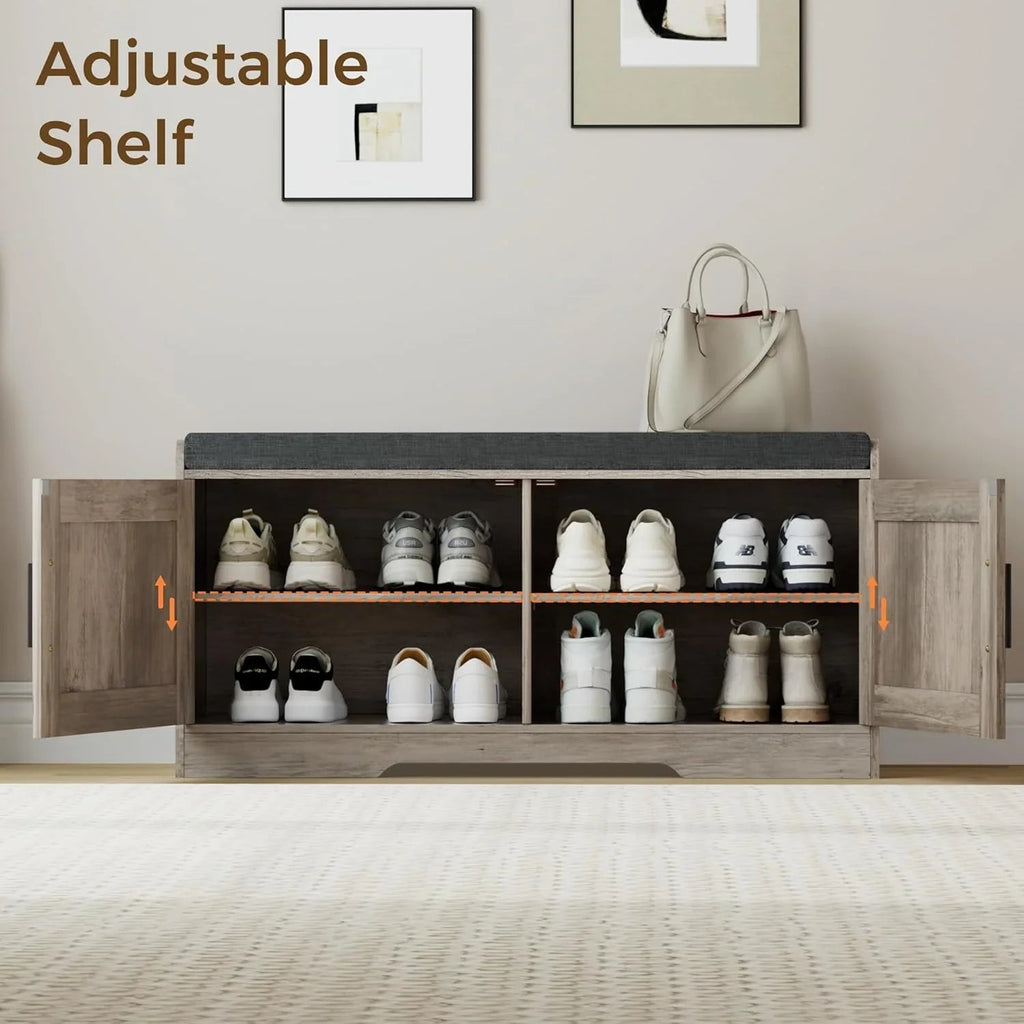 2-Tier Storage Bench Shoe Bench with Thickened Padded Seat Cushion Entryway Bench