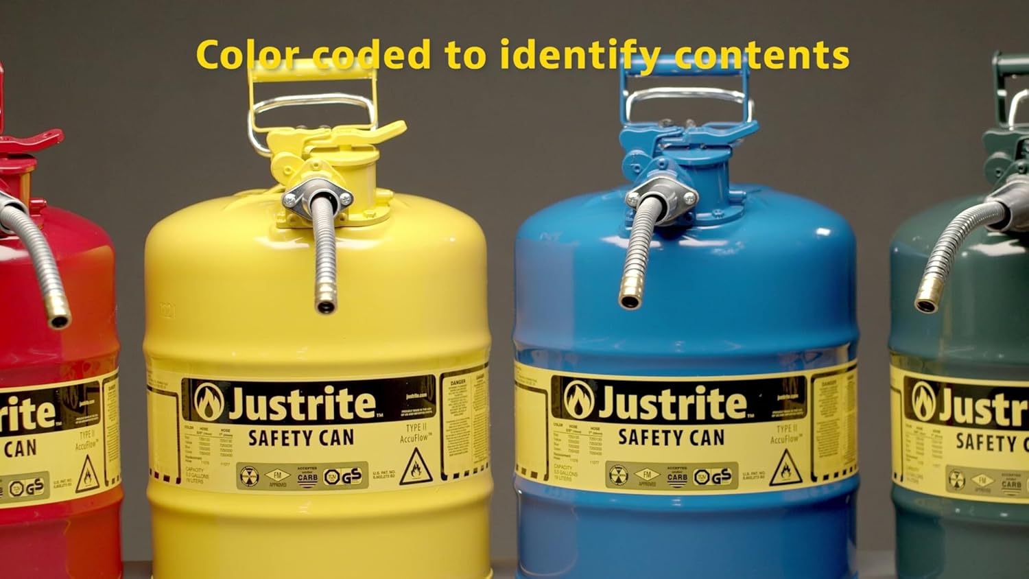 Justrite 5-Gallon Type II Red Safety Gas Can OSHA-Approved Steel Fuel Container with Flame Arrester, Self-Closing Lid & 1" Flexible Spout (7250130)