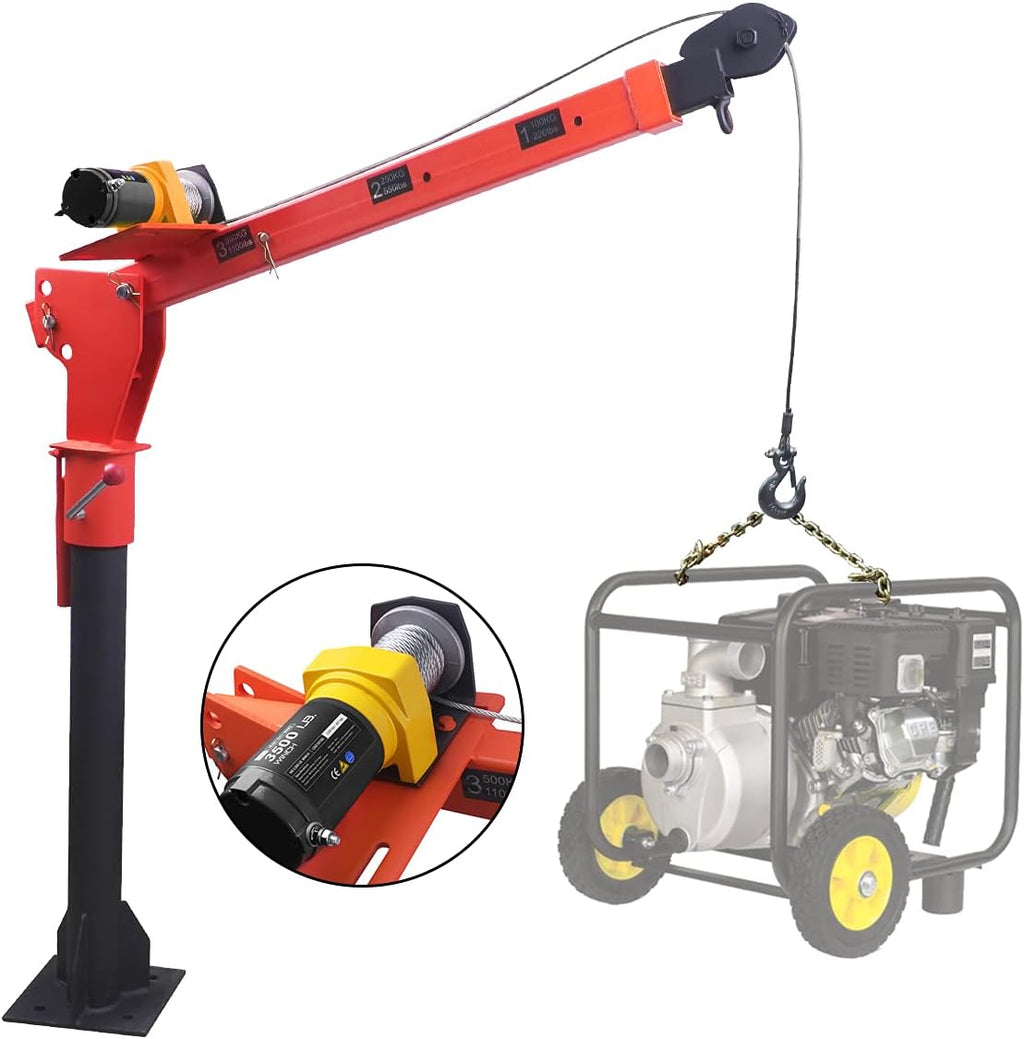 Pismire Winch Versatile 0.5T Folding Truck-Mounted Bed Crane Hoist Lift Pickup with Electric Winch 3500 lb 12V, Painted Steel 1100 lb Pickup 360掳 Swivel Base