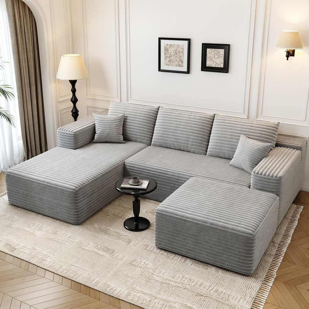 107.5" Cloud Modular Sectional Sofa Couch with L-Shape Chaise,Modern Minimalist Upholstered Couches for Living Room Bedroom,Deep Seat Corner Couch，No Assembly Required (Black,Left Facing Chaise)