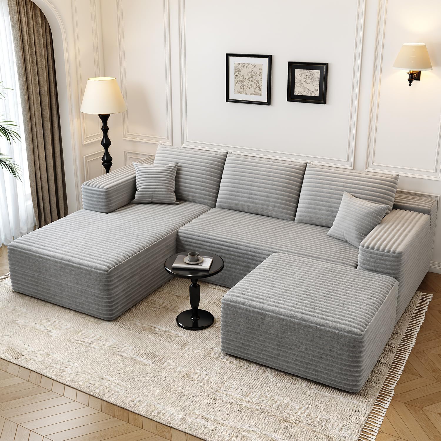 107.5" Cloud Modular Sectional Sofa Couch with L-Shape Chaise,Modern Minimalist Upholstered Couches for Living Room Bedroom,Deep Seat Corner Couch，No Assembly Required (Black,Left Facing Chaise)