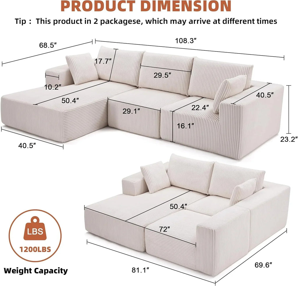 108 inch sectional sofa cloud sectional sofa with deep seat modern sectional L shaped sofa