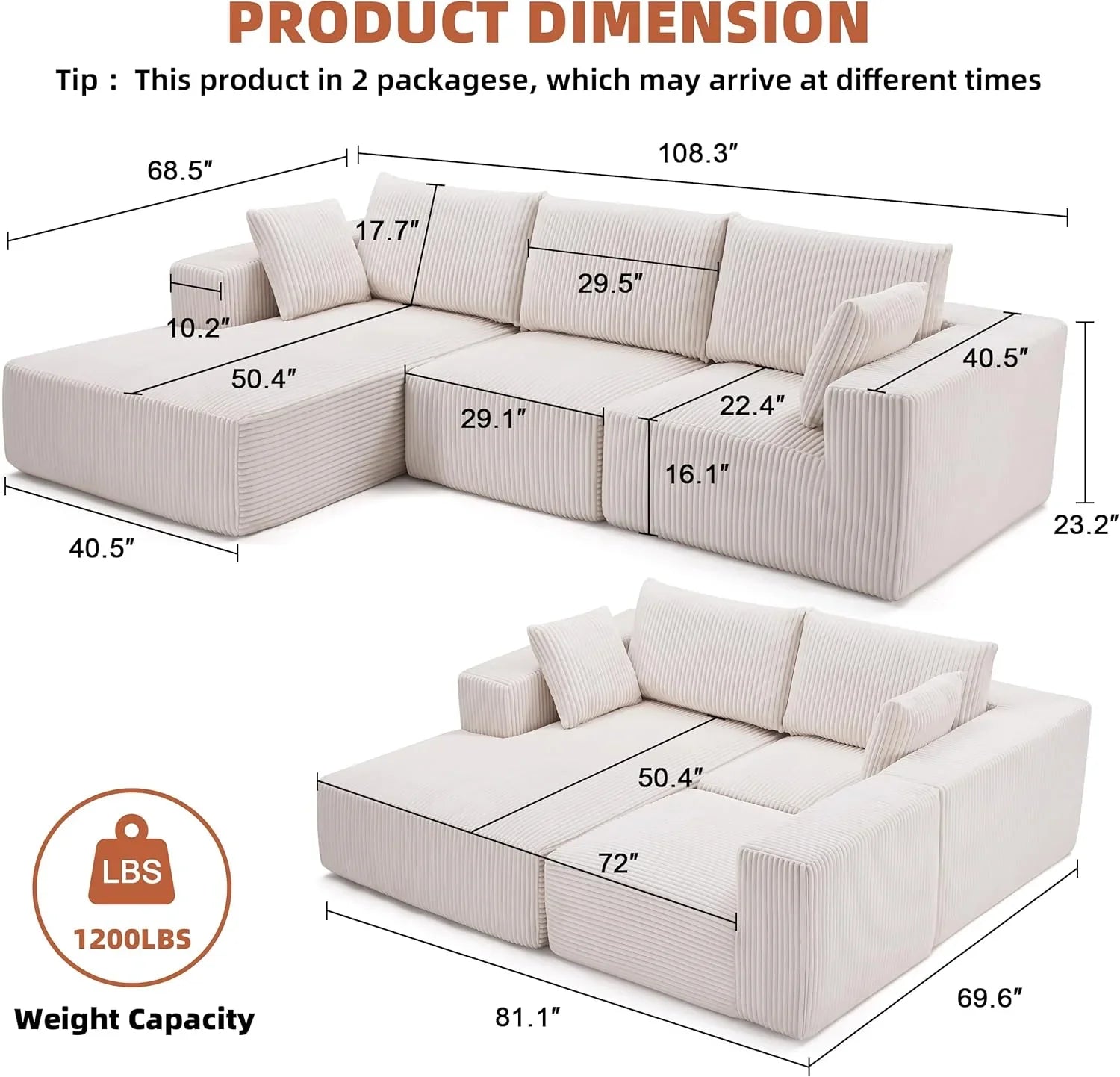 108 inch sectional sofa cloud sectional sofa with deep seat modern sectional L shaped sofa