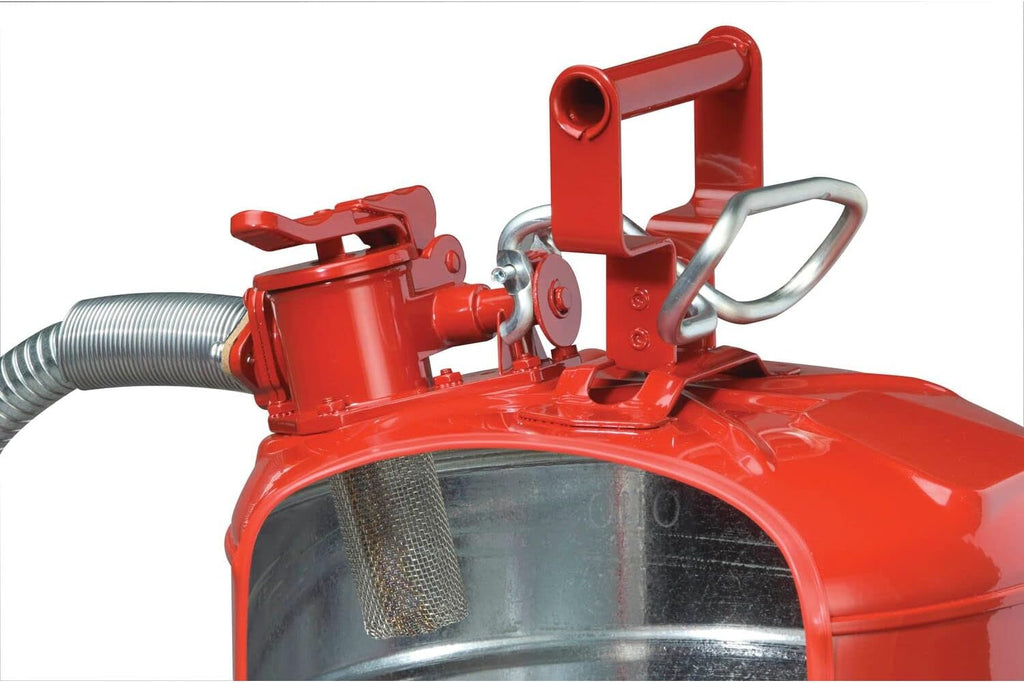 Justrite 5-Gallon Type II Red Safety Gas Can OSHA-Approved Steel Fuel Container with Flame Arrester, Self-Closing Lid & 1" Flexible Spout (7250130)