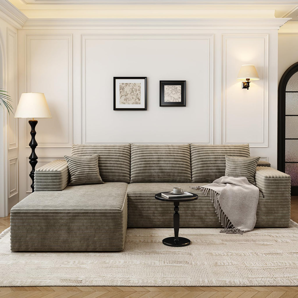 107.5" Cloud Modular Sectional Sofa Couch with L-Shape Chaise,Modern Minimalist Upholstered Couches for Living Room Bedroom,Deep Seat Corner Couch，No Assembly Required (Black,Left Facing Chaise)
