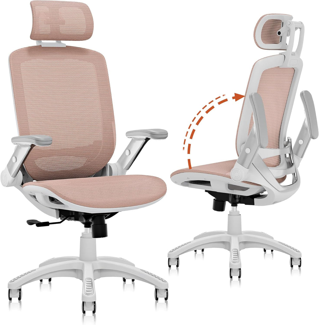 GABRYLLY Ergonomic Office Chair, High Back Home Desk Chair with Headrest, Flip-Up Arms, 90-120° Tilt Lock and Wide Cushion, Big and Tall Mesh Chairs for Man Woman, Black Task Chair