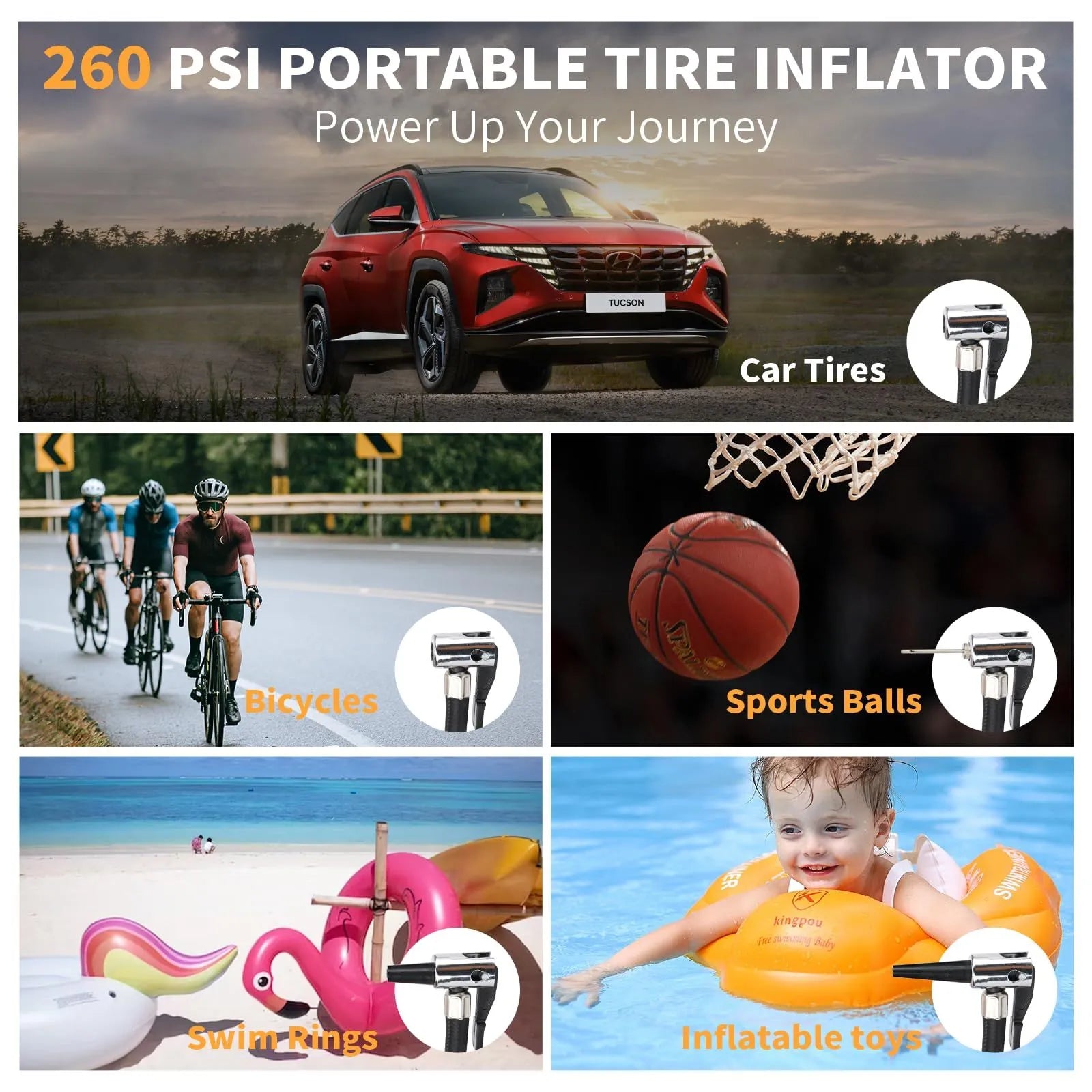 2000A Car Jump Starter with Air Compressor, 5W Solar Panel Portable Power Station, Tire Inflator 260PSI, Car Battery Charger with Inverter Dual 400W AC DC USB Ports, 12V Battery Pack Jump Box