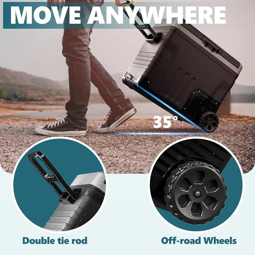 12 Volt Refrigerator, 53QT(50L) Electric Cooler, Portable Freezer 12V/24V DC 110-240V AC, 12V Fridge -4 ~68 , 12V Cooler with Wheels & 2 Baskets for Travel, Truck, Boat, Camping