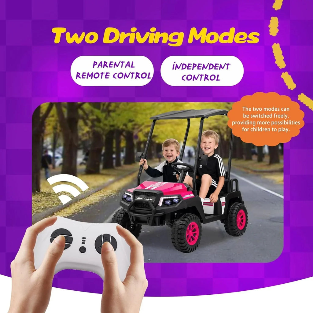 24V 7AH Childrens Golf Cart with Remote Control Removable Awning 4-Wheel Spring Suspension