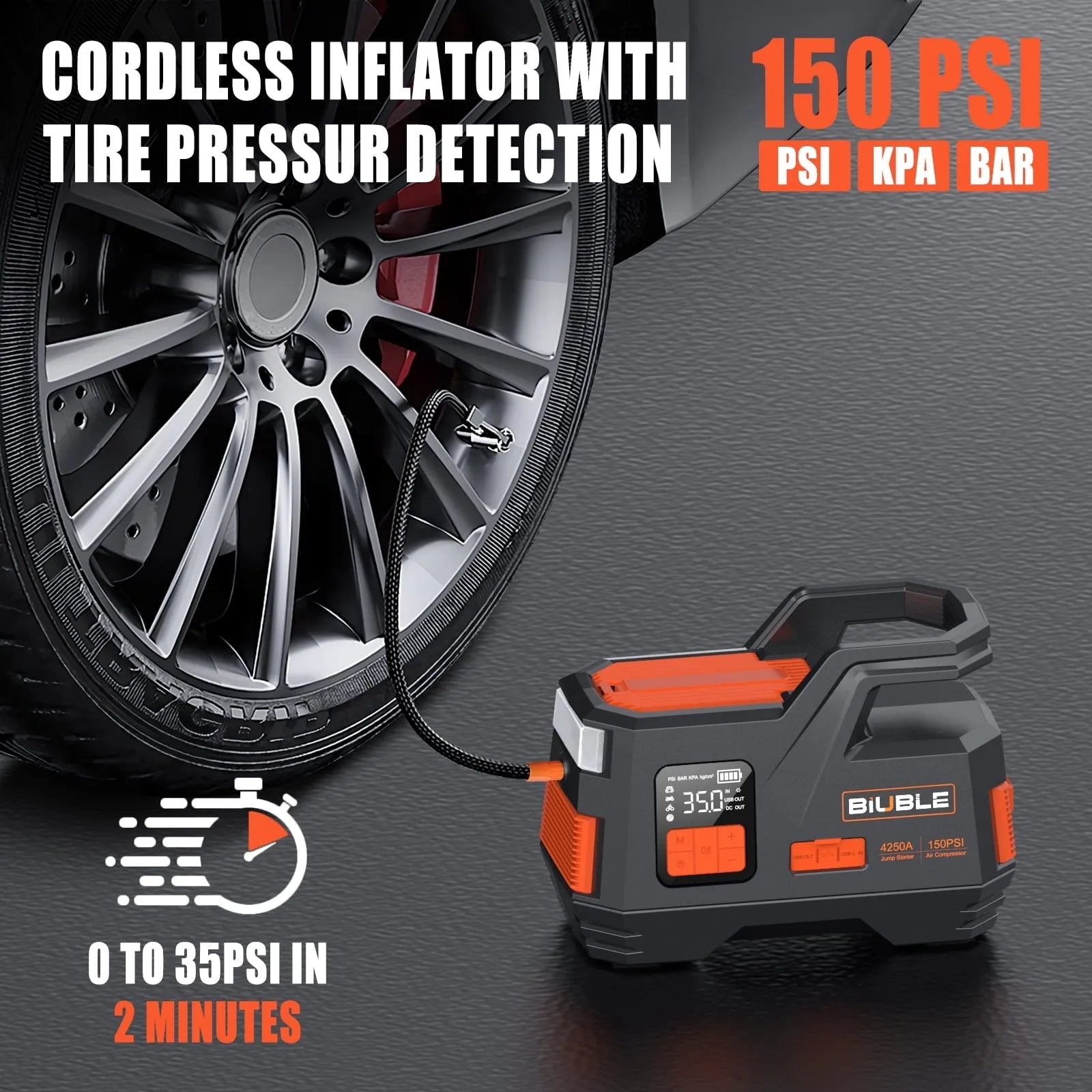 Car Jump Starter with Air Compressor, 4500A Peak 26800mAh 12V Auto with 150PSI Tire Inflator锛 up to All Gas or 10.0L Diesel Engine锛