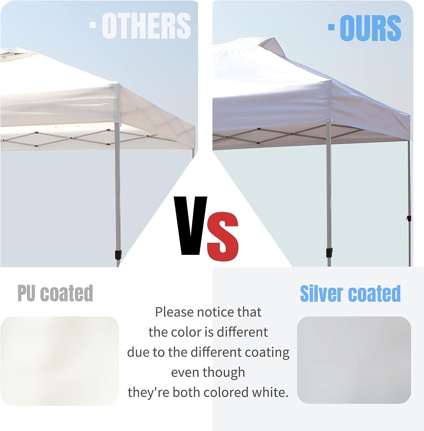 10x10 Pop-Up Awning - One-Click Installation Beach Tent - Outdoor Sunshade Silver Coated Top, 3 Heights and 4 Sand Pockets