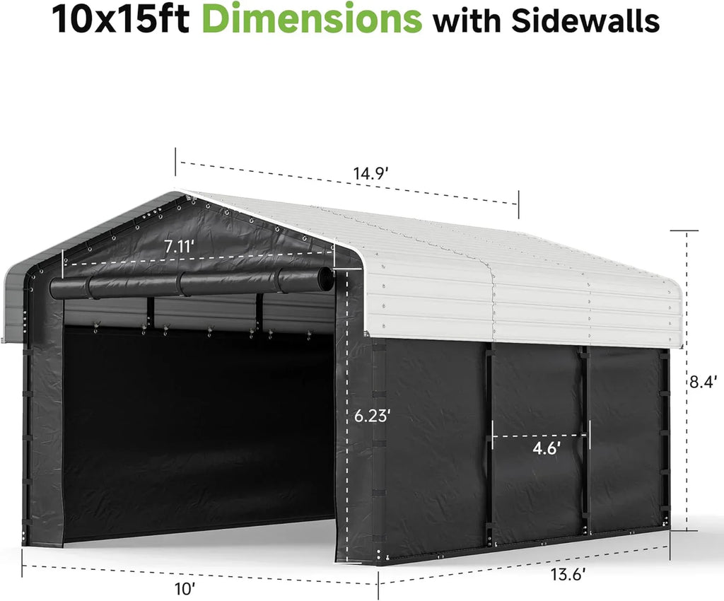 10x15 Heavy Duty Metal Carport Outdoor Garage Car Shelter Shade with Heavier Frame