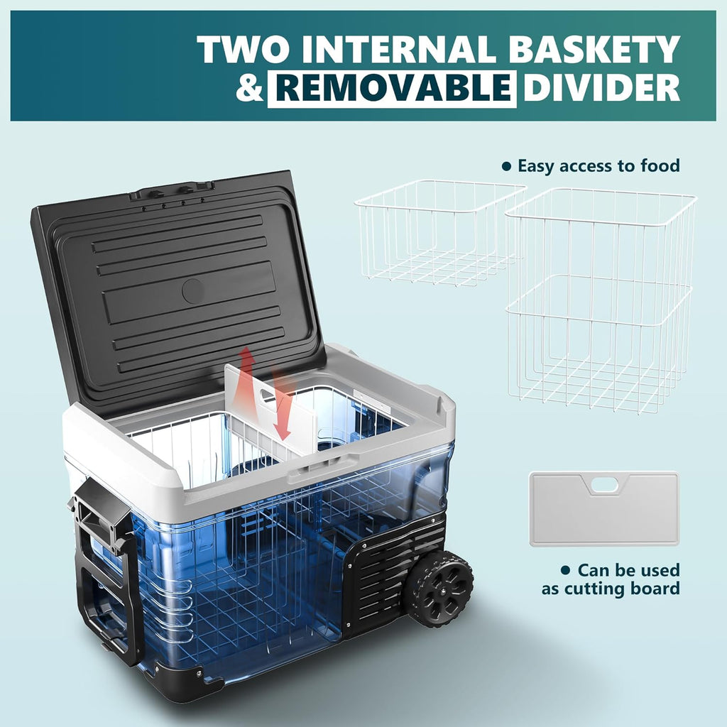 EUHOMY 12 Volt Refrigerator, 37QT(35L) Electric Cooler, Portable Freezer 12V/24V DC 110-240V AC, 12V Fridge -4 ~68 , 12V Cooler with Wheels & 2 Baskets for Travel, Truck, Boat, Camping