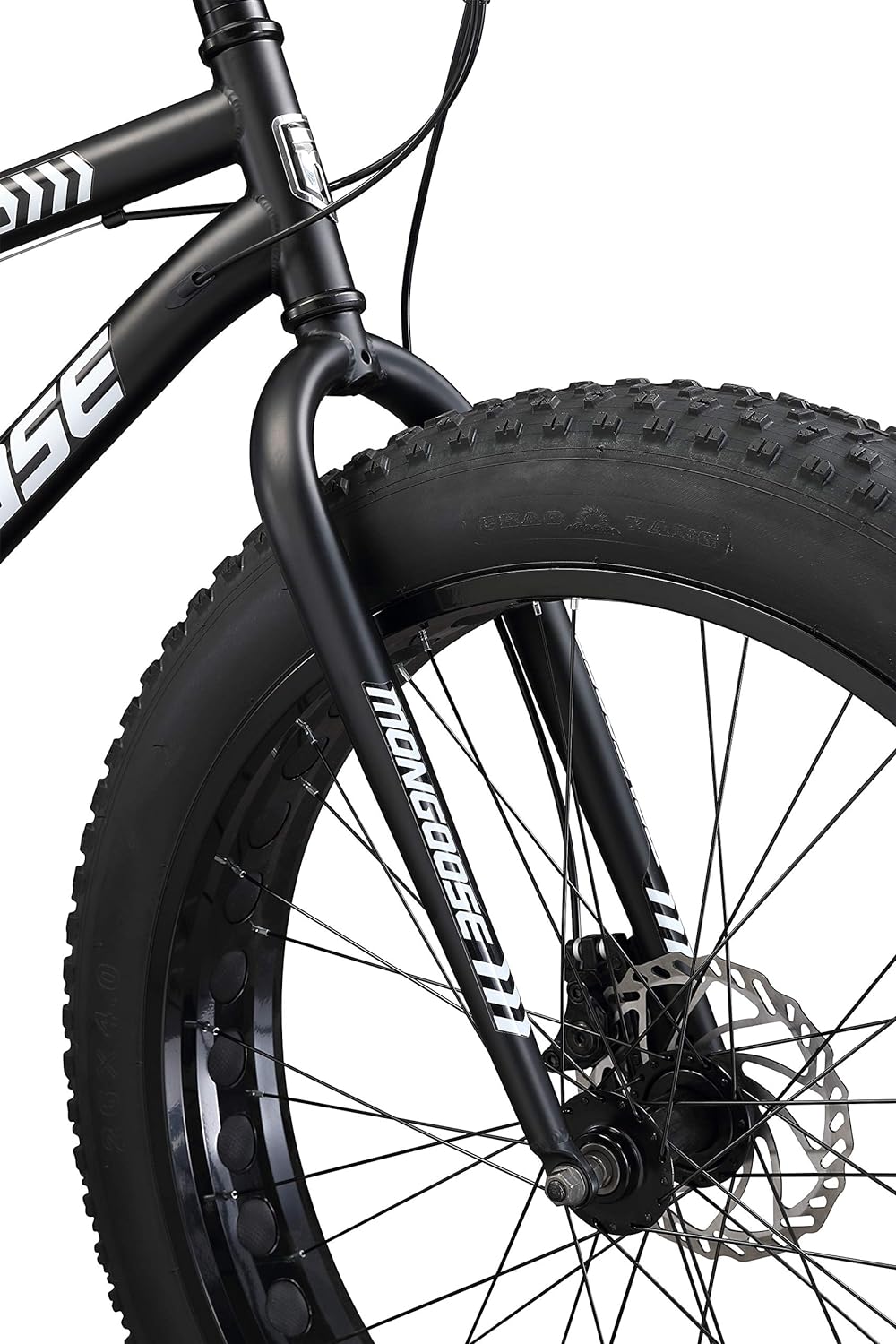 Malus Mens and Women Fat Tire Mountain Bike, 26-Inch Bicycle Wheels, 4-Inch Wide Knobby Tires, Steel Frame, 7 Speed Drivetrain, Shimano Rear Derailleur, Disc Brakes