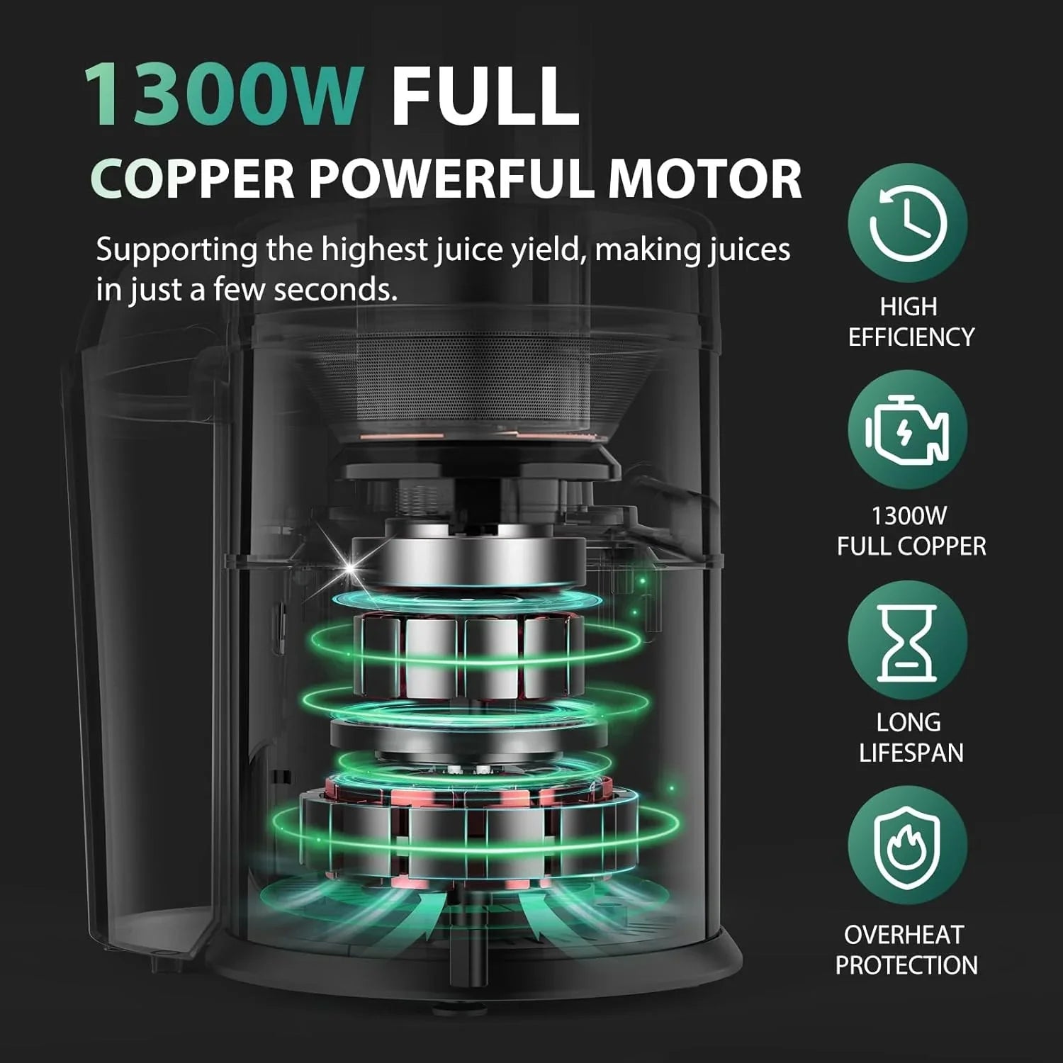 1300W KOIOS Centrifugal Juicer with Extra Large 3" Feed Chute and Titanium Filter