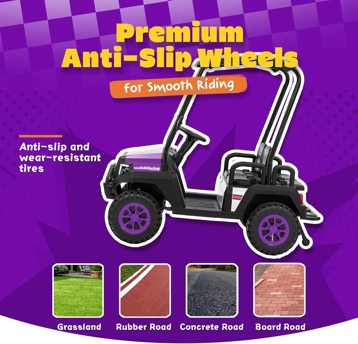 24V 7AH Children's Golf Cart with Remote Control Removable Awning 4-Wheel Spring Suspension