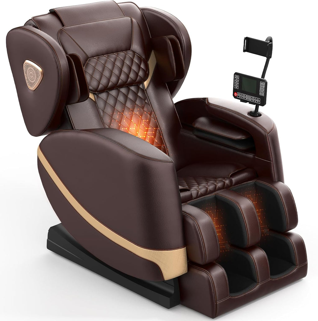2025 Massage Chair Full Body, Zero Gravity Massage Chair with 10 Fix Rollers, Heating, Foot Massage, Auto Modes, Bluetooth Speaker, Touch Screen Controller (Brown Premium)