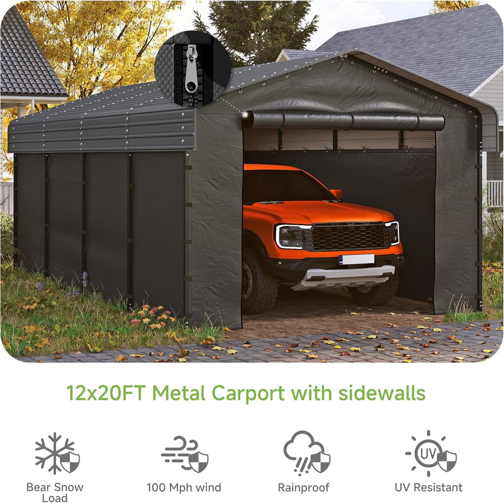 10x15 Heavy Duty Metal Carport Outdoor Garage Car Shelter Shade with Heavier Frame