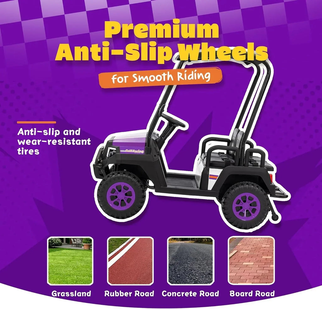 24V 7AH Childrens Golf Cart with Remote Control Removable Awning 4-Wheel Spring Suspension