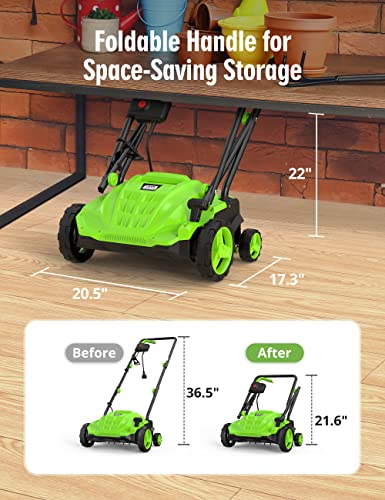 SWIPESMITH 13-Inch 12 Amp Electric Dethatcher Scarifier with Foldable Handle, 2-in-1 Lawn Dethatcher