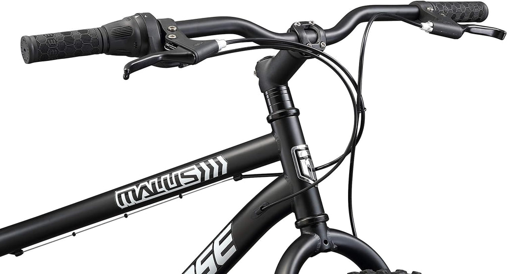 Malus Mens and Women Fat Tire Mountain Bike, 26-Inch Bicycle Wheels, 4-Inch Wide Knobby Tires, Steel Frame, 7 Speed Drivetrain, Shimano Rear Derailleur, Disc Brakes
