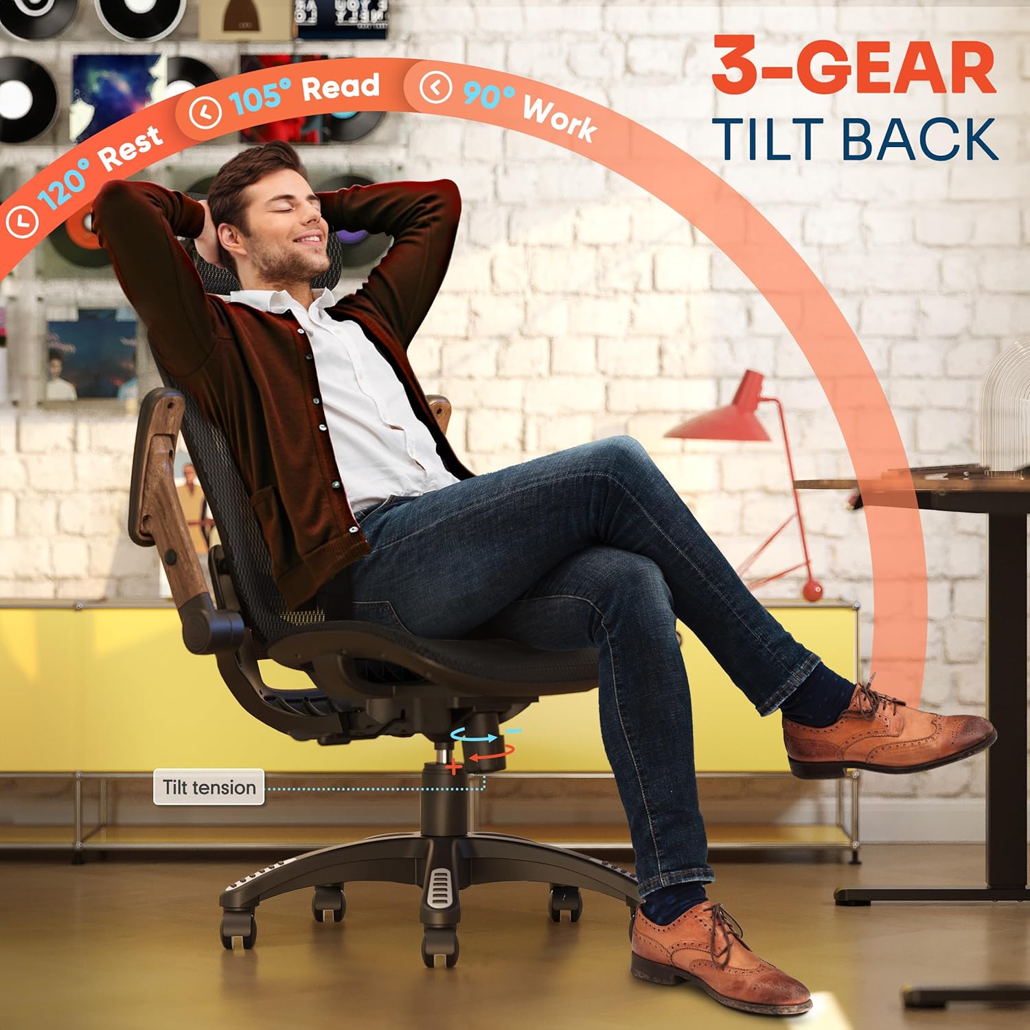 GABRYLLY Ergonomic Office Chair, High Back Home Desk Chair with Headrest, Flip-Up Arms, 90-120° Tilt Lock and Wide Cushion, Big and Tall Mesh Chairs for Man Woman, Black Task Chair