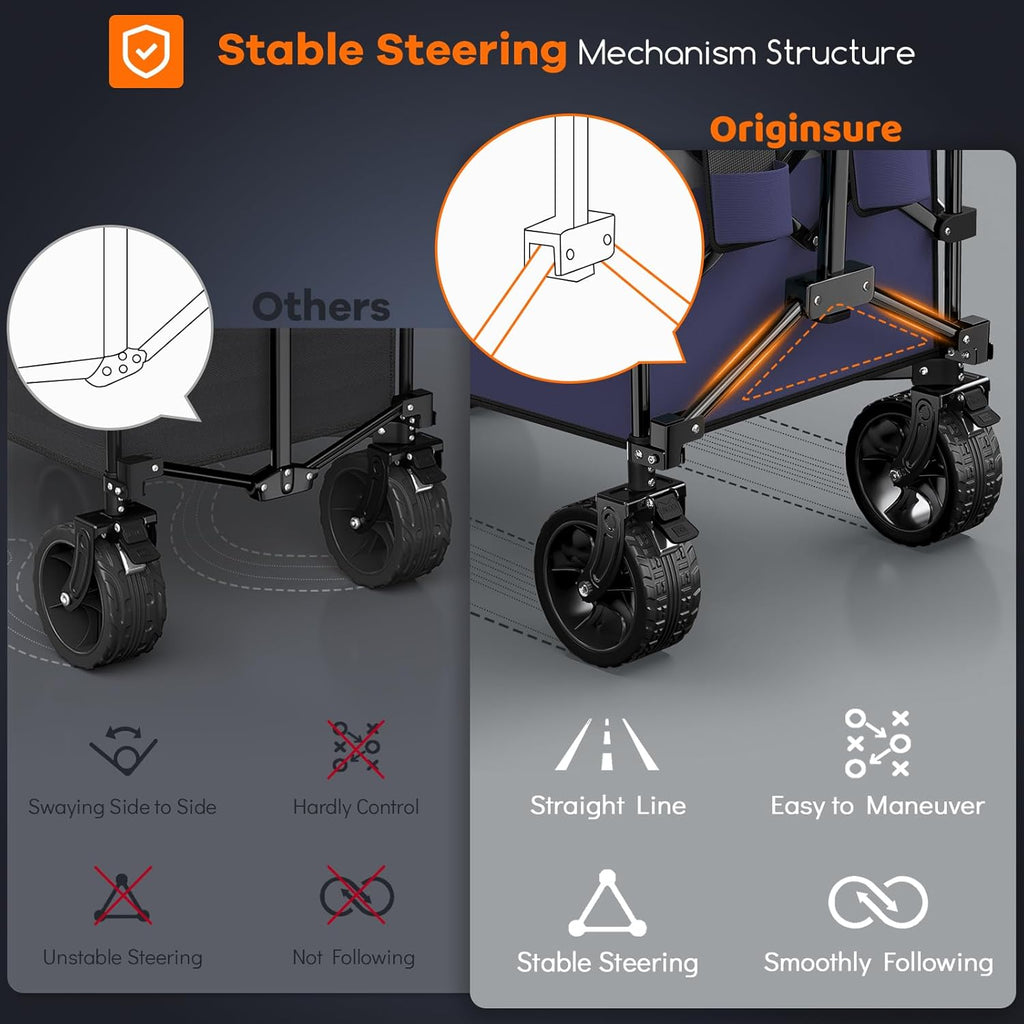 38" long foldable four-wheel stroller, foldable, 460 lb capacity, 220 liter heavy-duty folding beach stroller with large all-terrain tires