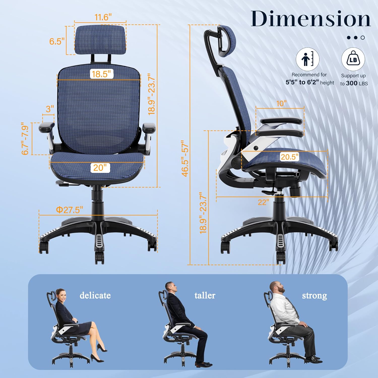 GABRYLLY Ergonomic Office Chair, High Back Home Desk Chair with Headrest, Flip-Up Arms, 90-120° Tilt Lock and Wide Cushion, Big and Tall Mesh Chairs for Man Woman, Black Task Chair