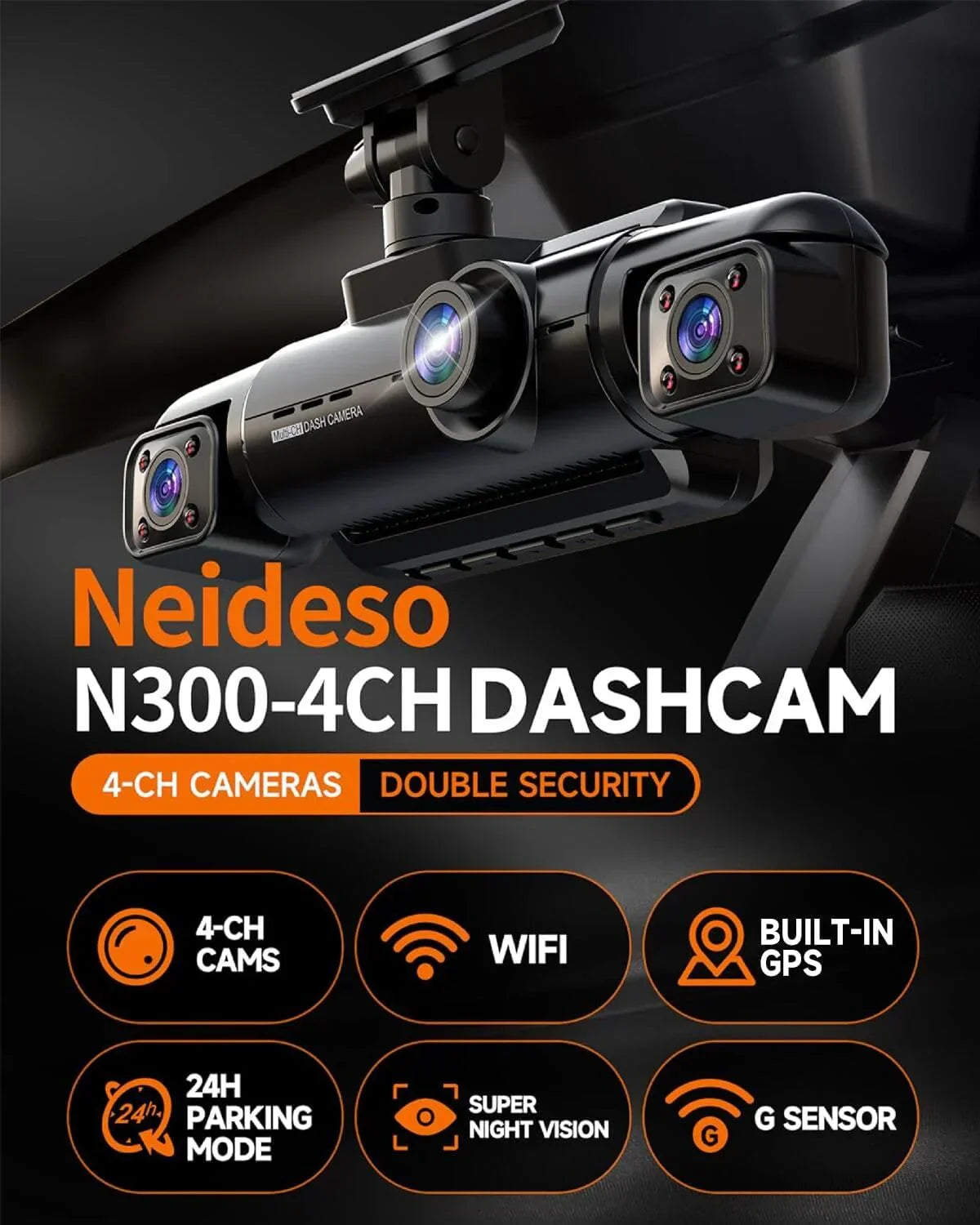 360æŽ?Dash Cam 4-Channel FHD 4*1080P Wi-Fi GPS Voice Control Car Camera Front 2K+1080P