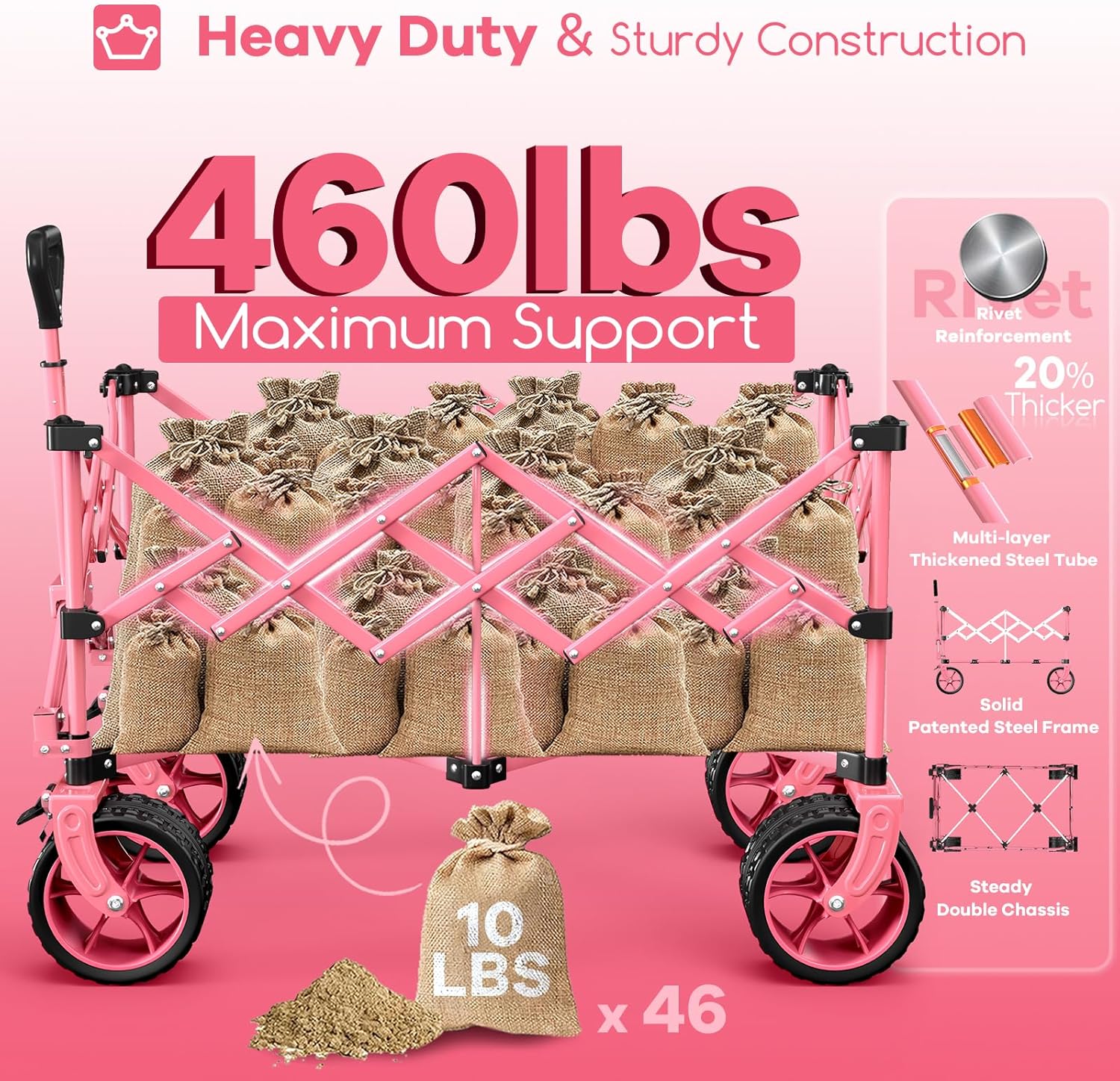 38 long foldable four-wheel stroller 460 lb capacity 220 liter folding beach stroller