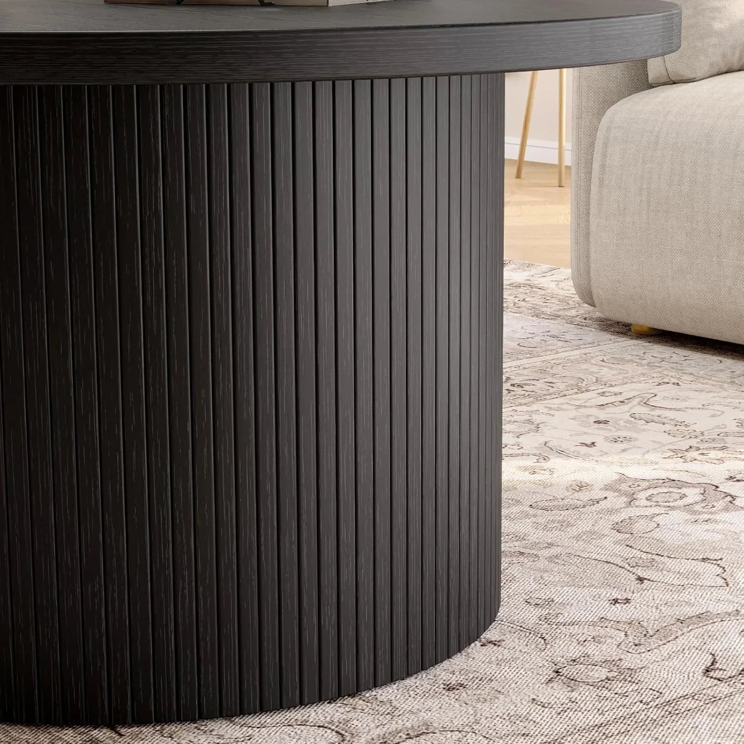 31.5 inch round coffee table living room roll-up coffee table mid-century modern wood coffee table